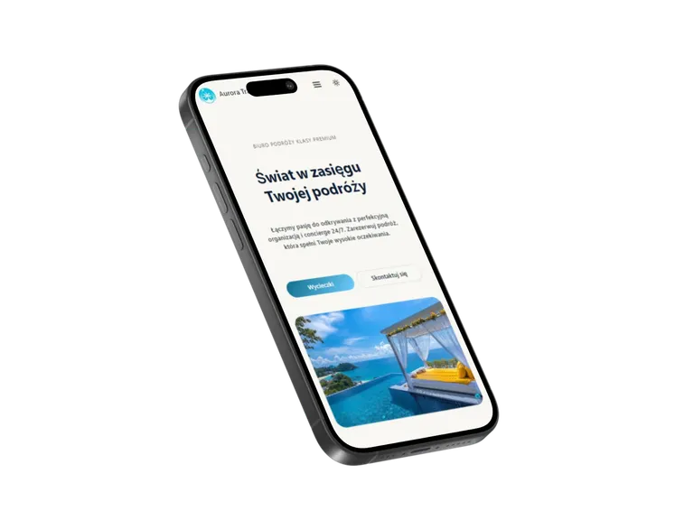 Mockup mobilny projektu Aurora Travel prezentowany w widoku telefonu