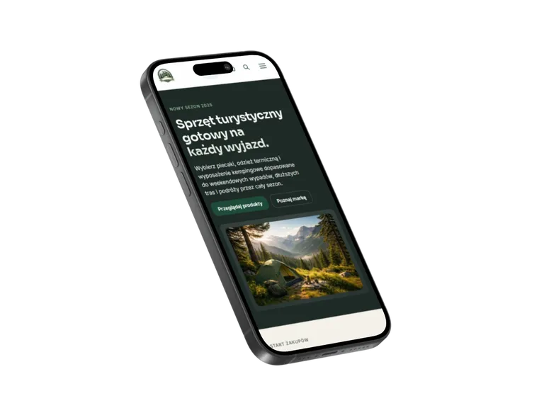 Mockup mobilny projektu Outland Gear prezentowany w widoku telefonu