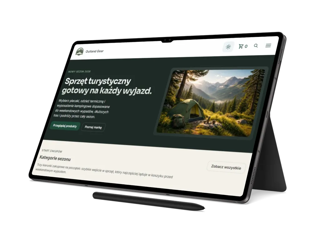 Mockup tabletowy projektu Outland Gear prezentowany w widoku tabletu