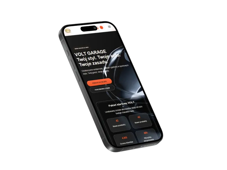 Mockup mobilny projektu Volt Garage prezentowany w widoku telefonu