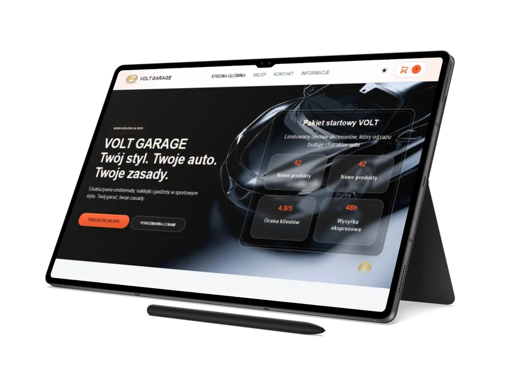 Mockup tabletowy projektu Volt Garage prezentowany w widoku tabletu